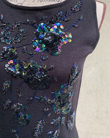 Splendide twinset brodé séquins&perles noir irisé 2pces