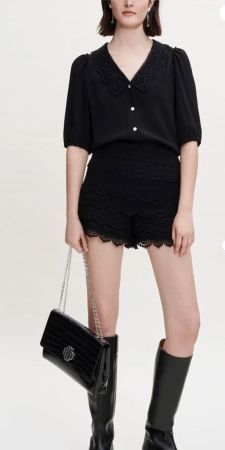 Maje kurzer Jumpsuit schwarz 40 Overall gehäkelt Rückenfrei