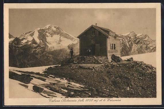 Cartoline postali: AK Cabane Britannia et le Weissmies – Usato da Berlin venduto da bartko-reher