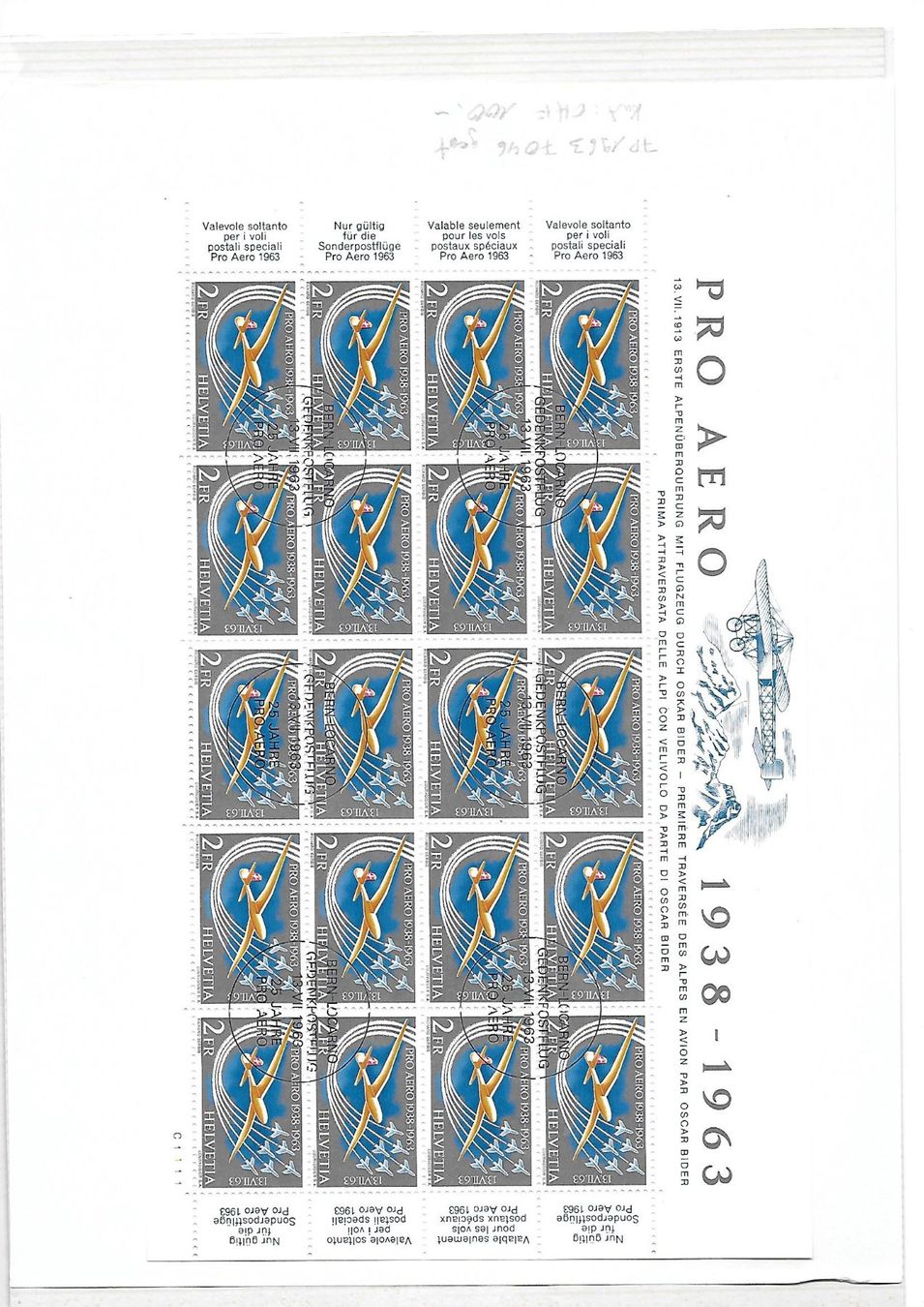 Tutti i francobolli: FP 1963 F046 gest. Kat: CHF 100.- – Usato da Basel venduto da Ilp
