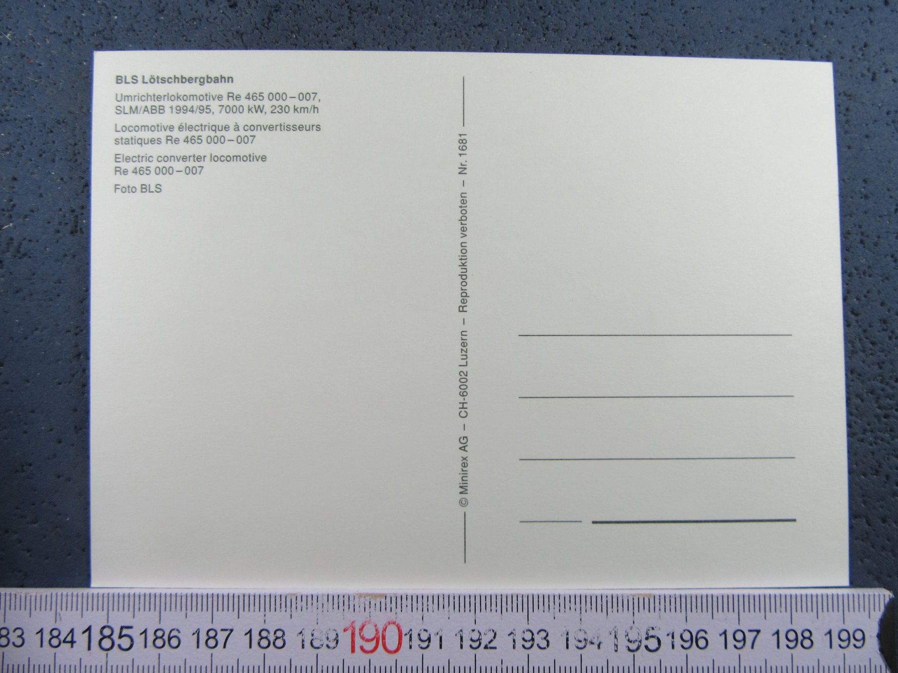 Cartoline postali: BLS LÖTSCHBERGBAHN Re465 SLM/ABB 1994 AK – Usato da Ettingen venduto da Hausi4711 1