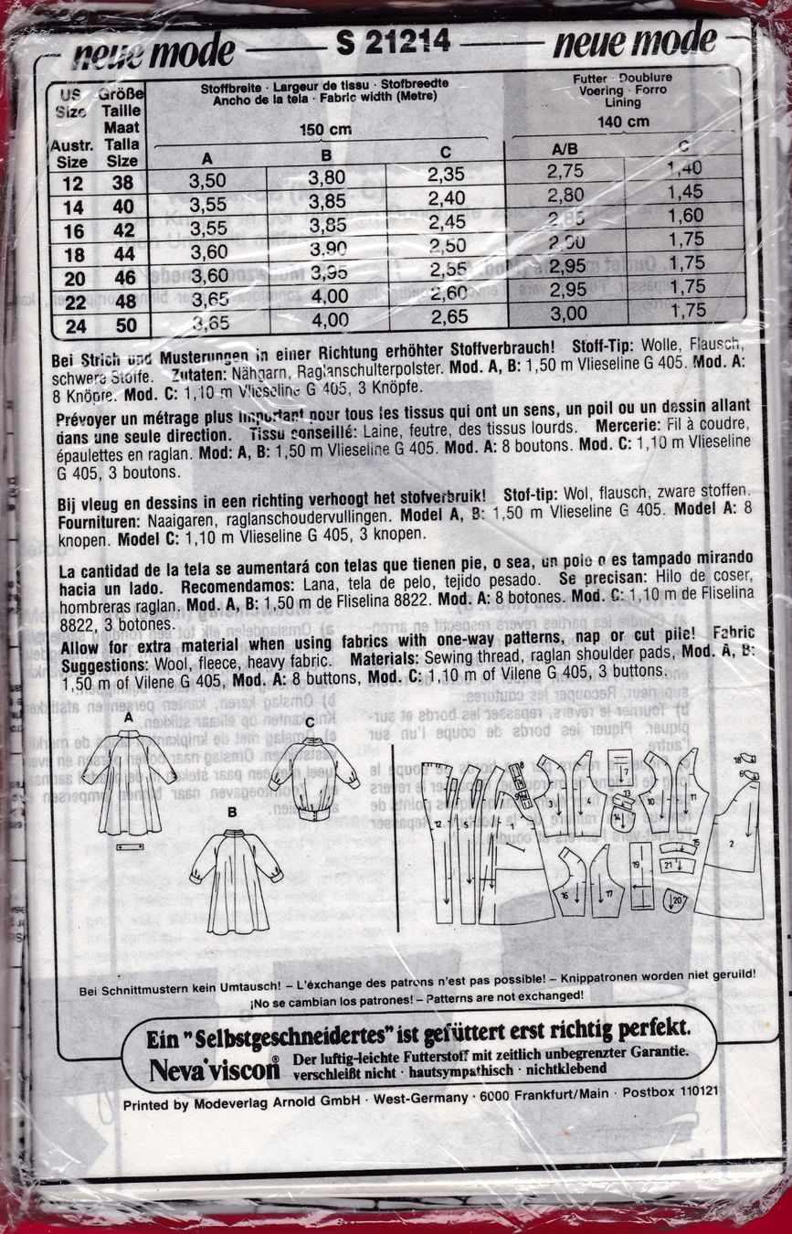 Cartamodelli: NEUE MODE, SCHNITTMUSTER, S 21214 – Usato da Oberrieden venduto da Gebirgsstelze 1
