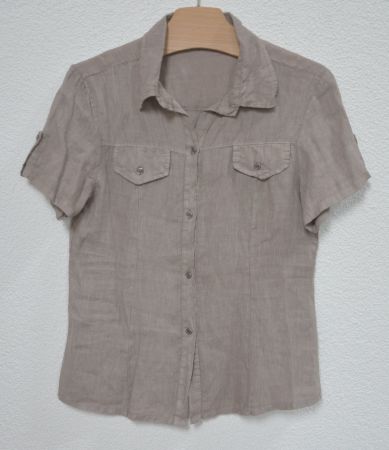 braunes Kurzarm Leinen Hemd/Bluse