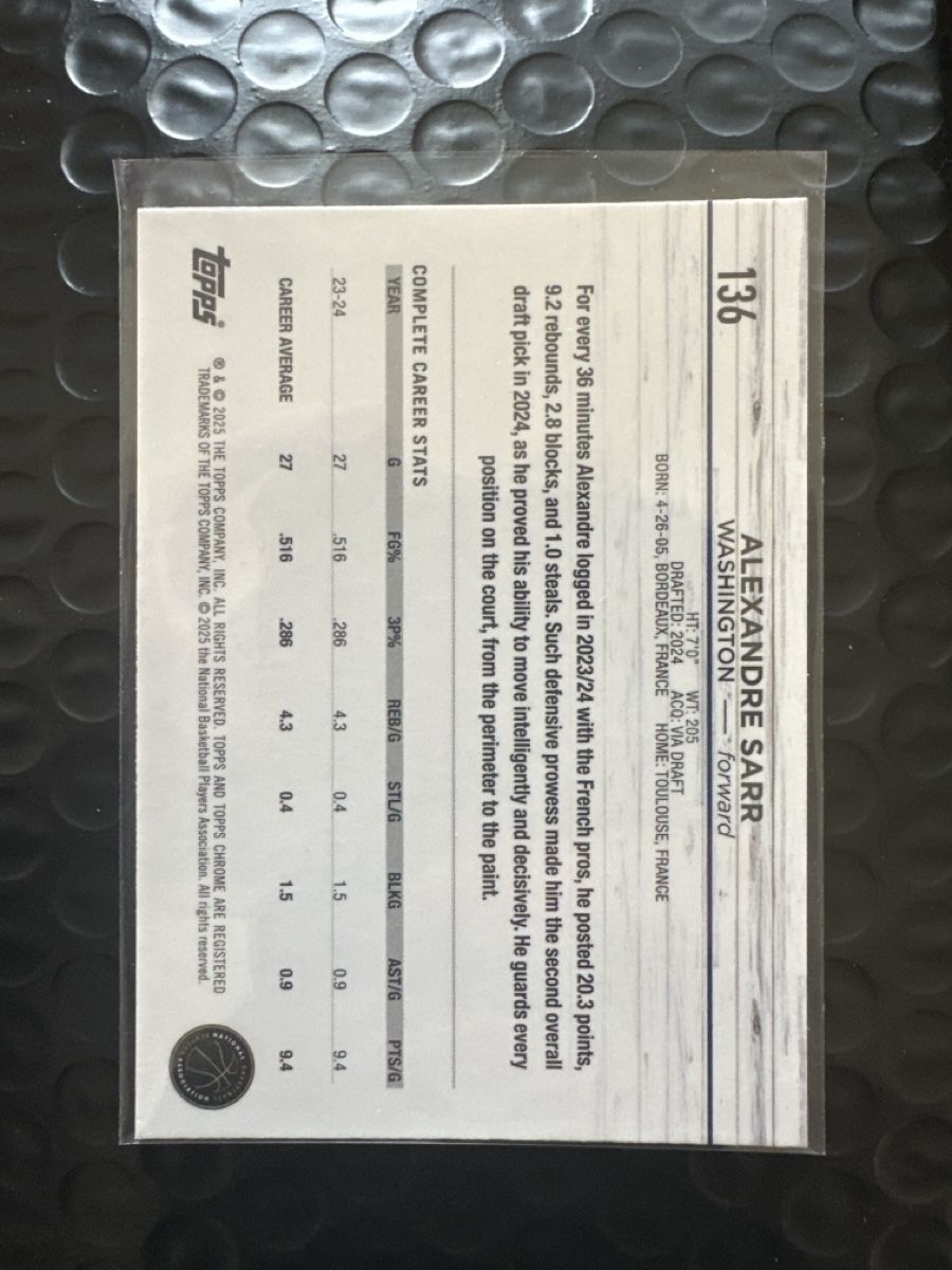 Topps Carte collezionabili: Alexandre Sarr RC, Topps Chrome, #135/299 – Nuovo (secondo la descrizione) da Affoltern am Albis venduto da mr_choppa 1