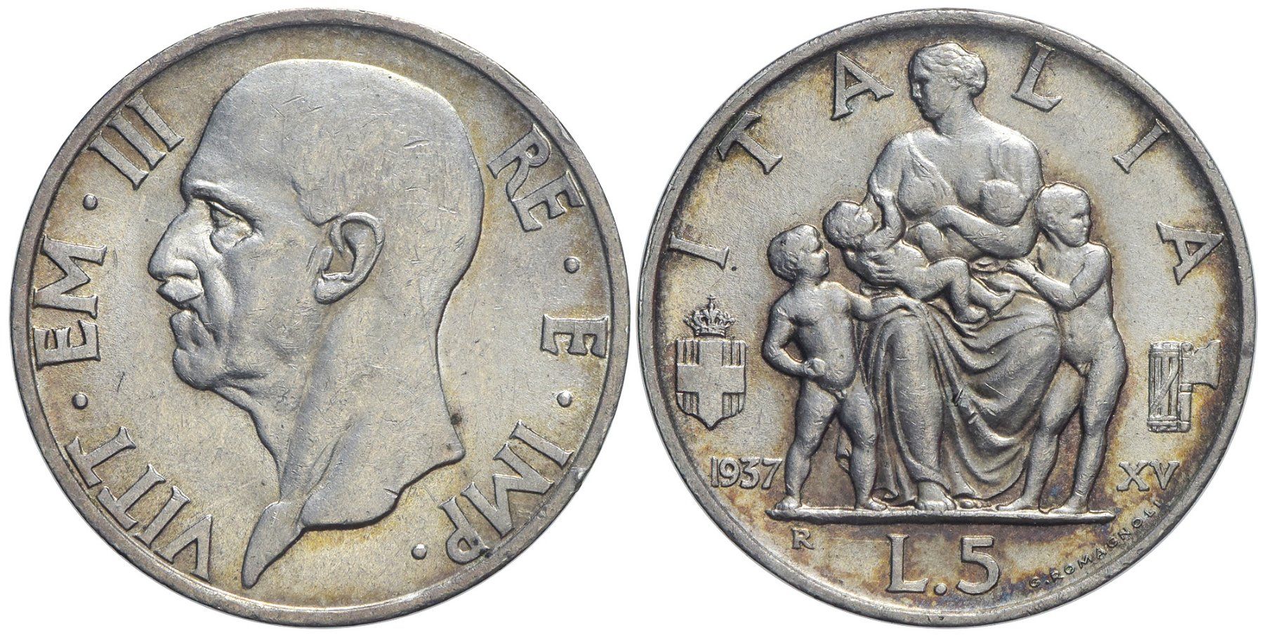 Tutti le monete: Italien, 5 Lire 1937 (04) – Usato da Chiasso venduto da Novamarketing
