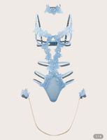 Body bleu ciel avec détails en dentelle florale, neuf