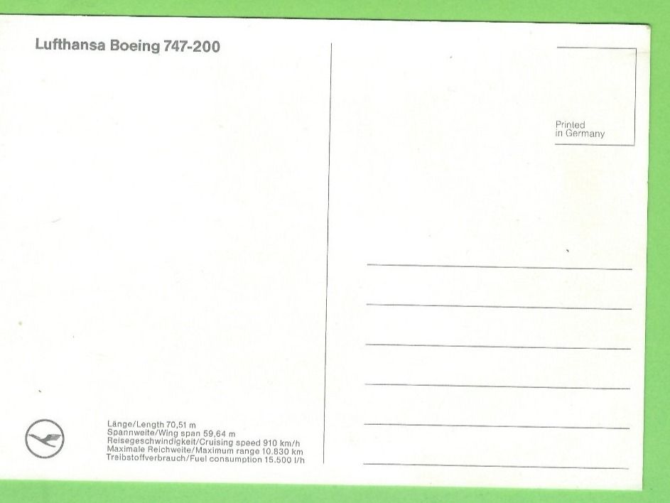 Cartoline postali: Lufthansa Boeing 747-200 – Usato da Zürich venduto da t24_de 1