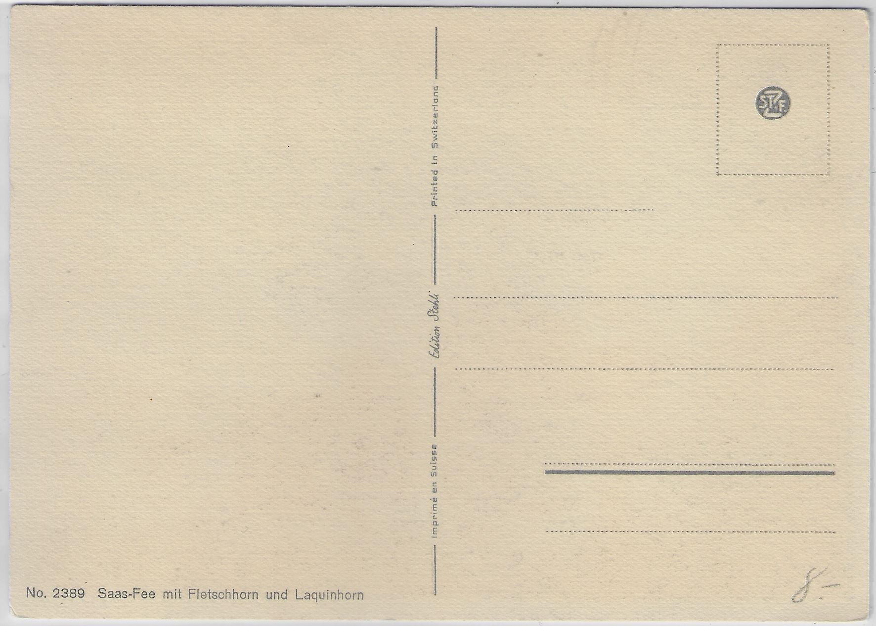 Cartoline postali: Saas-Fee mit Fletschhorn & Laquinhorn – Antico da Ettingen venduto da Kartenplanet 1