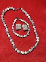 Blaue Korallen Schmuckset Kette Armband Ohrclips 