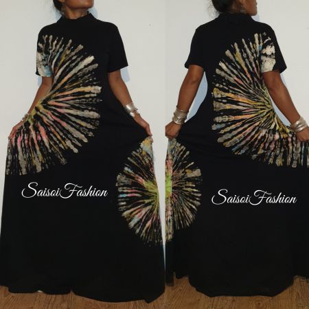 Batik mit Glitter Handgefärbt Sommer Maxikleid XS-L