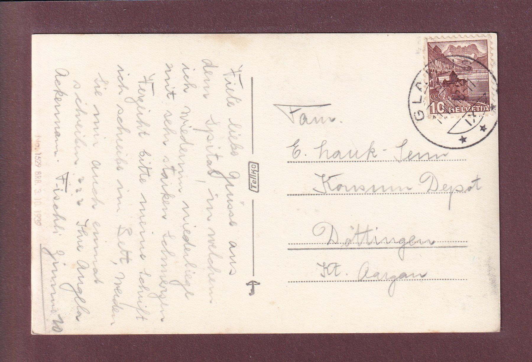 Cartoline postali: GLARUS - Kantonsspital - Wiggiskette - 1940 – Usato da Pully venduto da nicecards 1