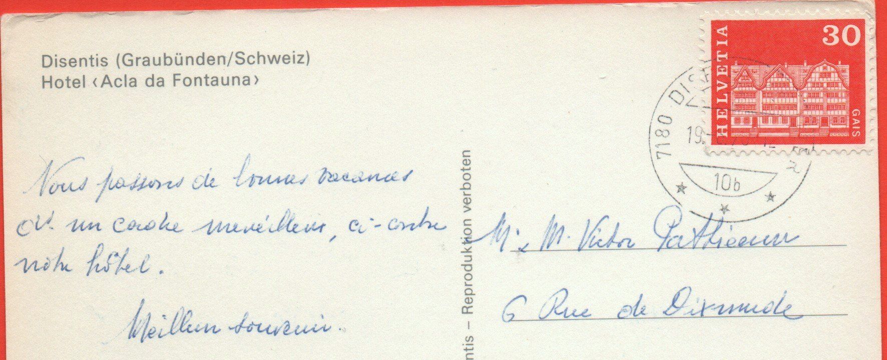 Cartes postales: DISENTIS Hotel Acla da Fontauna - Auto – D'occasion à Jona par philajona 1