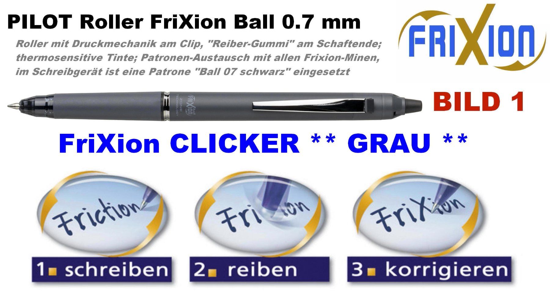 Pilot Penna & Evidenziatori: Pilot Roller Frixion CLICKER Ball 07 ** ZONE ** GRAU – Nuovo (secondo la descrizione) da Strengelbach venduto da Mozi1