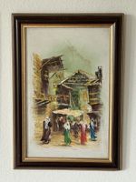 Set von 2 handgemalten Ölgemälden – Orientalische Marktszene