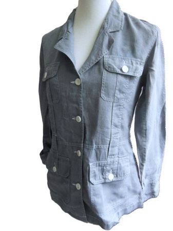 Gr. 38 sommerliche Leinenjacke grau/weiss genäht s.Masse