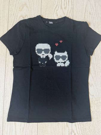 Karl Lagerfeld Black T-Shirt with Pixelated Skeleton & Cat D