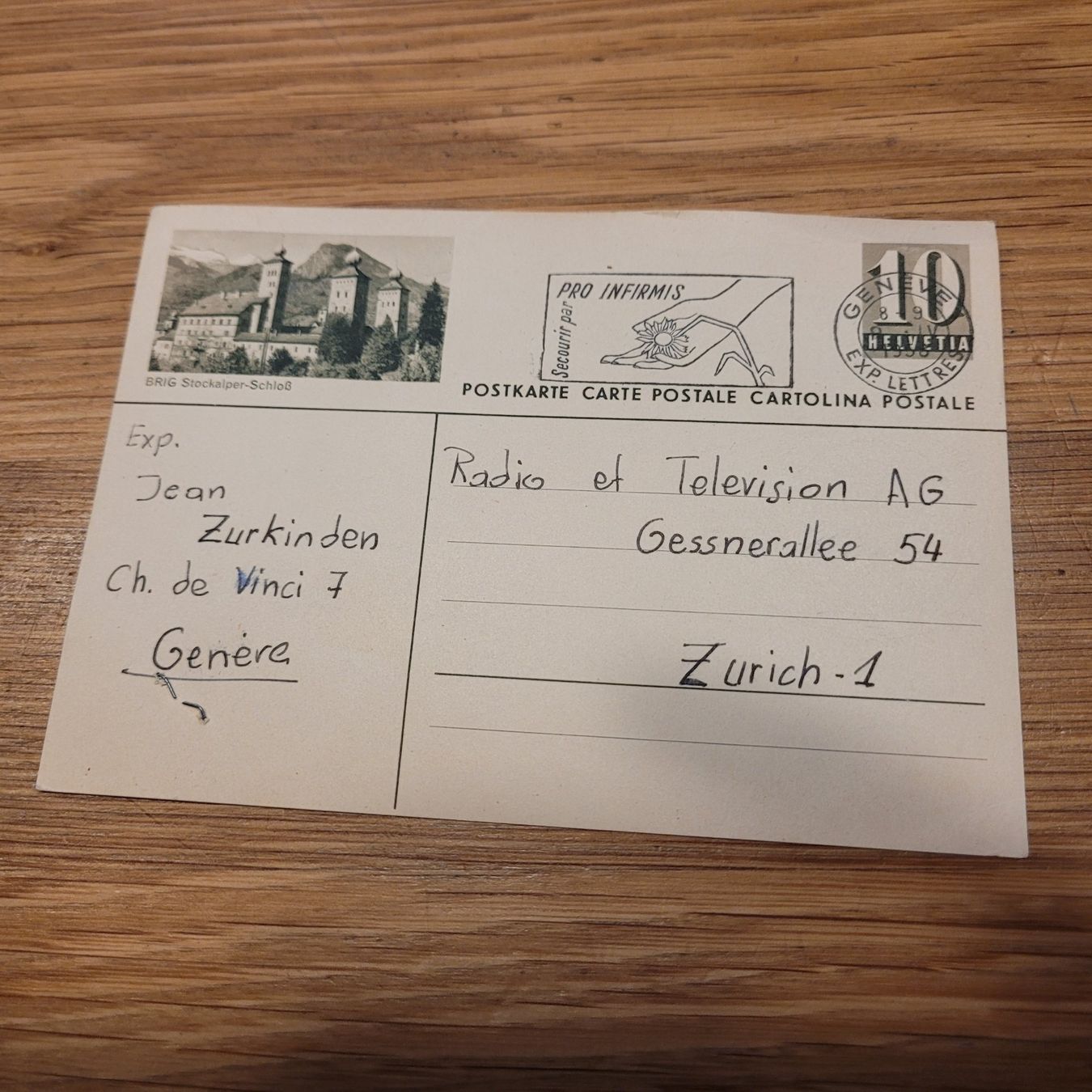 Cartoline postali: GS Brig Genève 1958 Pro Imfirmis – Usato da Biel/Bienne venduto da Destockweb