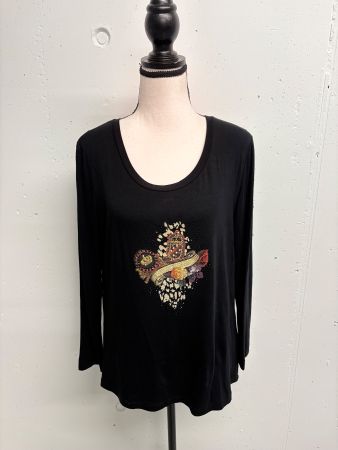 Fuego Langarmshirt mit Strasss Gr. 42 schwarz Viskose