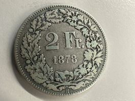 2 Fr. Silber Schweiz 1878 -ss