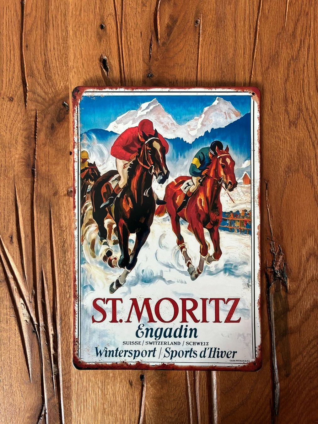 Cartoline postali: St. Moritz - schönes Retro Blechschild - 20x30 CM - neu!!! – Nuovo e nell'imballaggio originale da Bremgarten AG venduto da Eurotiz