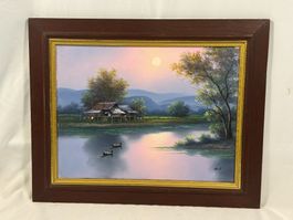 Peinture huile sur toile paysage lacustre signée ''Kovit''