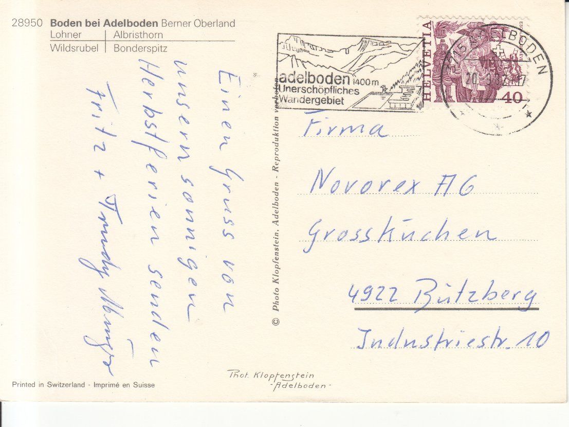 Ansichtskarten: Adelboden Boden 1987 – Gebraucht aus Bürglen TG von StampGraf 1