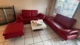 Koinor Tara Echtleder-Sofagarnitur Rot (2 Sofas plus Hocker)