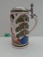 Keramik Bierhumpen mit Zinndeckel 0.8 L - handbemalt