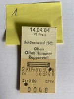 SBB Billett, 14.04.84 Olten Hammer - Rupperswil, 2.Kl.