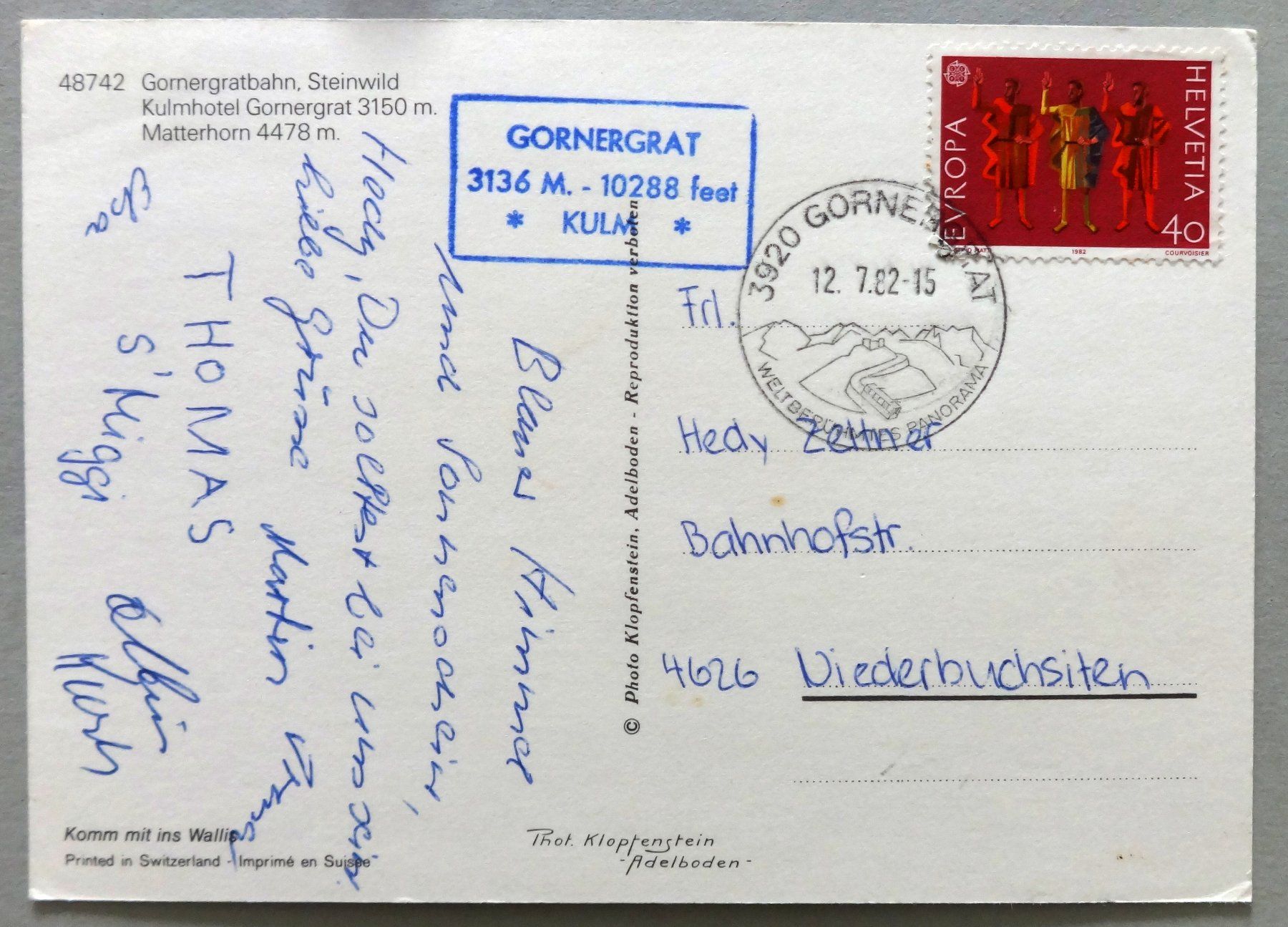 Cartoline postali: Gornergrat – Usato da Fétigny venduto da Billy2miny 1