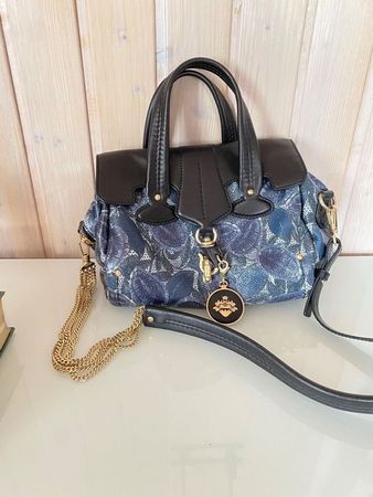 Bally Handtasche blau Leder Gold Vintage Rarität CH
