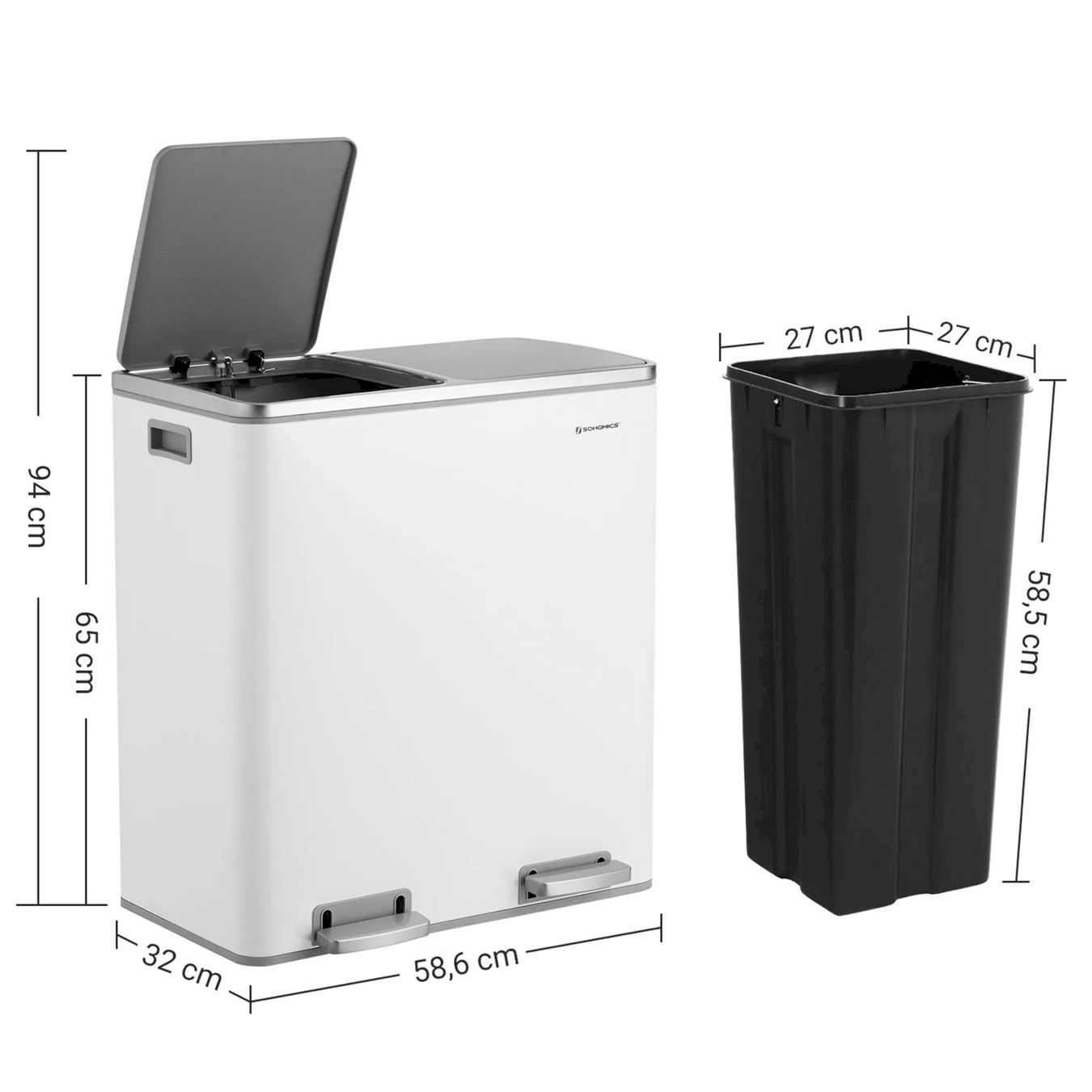 Cestini per rifiuti: SONGMICS LTB60WT Mülleimer 2 x 30L weiß – Nuovo e nell'imballaggio originale da Bottighofen venduto da zaap 2