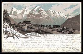 Litho Mürren, Totalansicht mit Gebirge