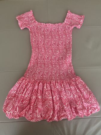 H&M Pink White Leaf Print Smocked Dress Summer Size S/36 48