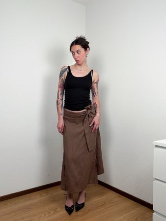 Kate Storm Brown linen Midi Skirt, Size 38