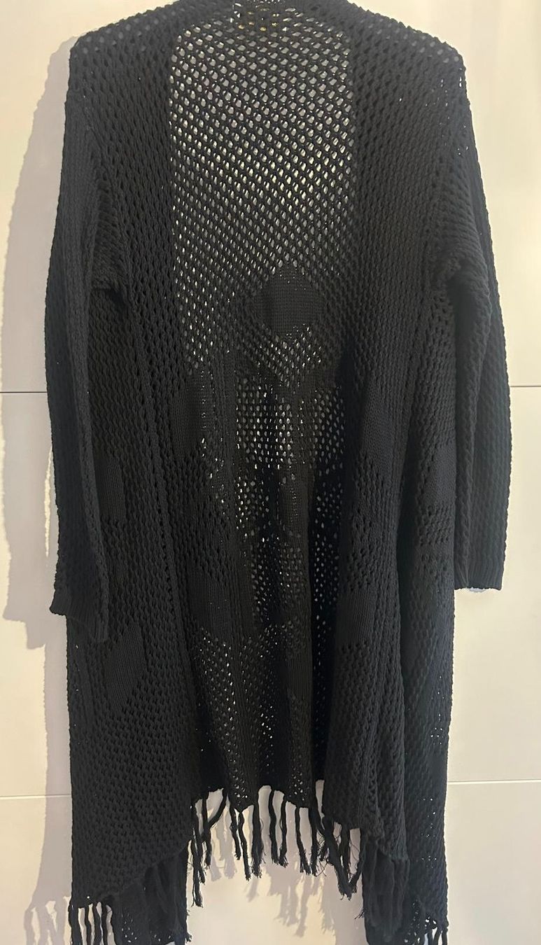 Giacche: Schwarze Sommer Strickjacke von Crown Gr. S mit Fransen – Usato da Basel venduto da Friend68 1