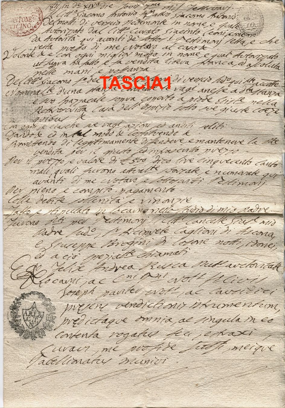 Documenti: Verscio Terre di Pedemonte documento di compravendita 1812 – Usato da coglio venduto da Tascia1