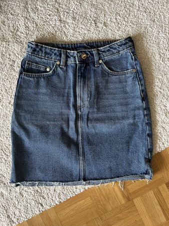 High-waisted denim mini skirt