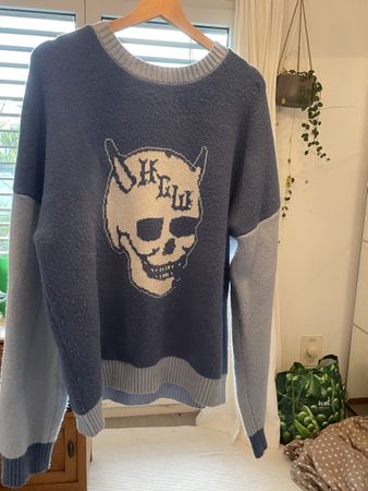 Pullover Heaven Can Wait blau Totenkopf Grösse M gebraucht