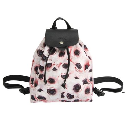 Rucksack Longchamp Blumenmuster schwarz Leder