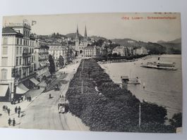 Ansichtspostkarte 1904 Luzern Schweizerhofquai mit Tram R36