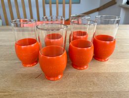 6x 60er ORANGINA Punsch Gläser Glas Becher Vintage Bakelit