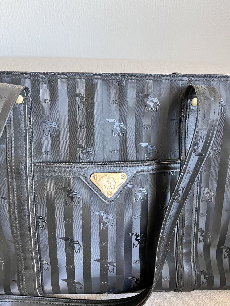Maison Mollerus Borse da donna: Maison Mollerus Handtasche schwarz gestreift mit Logo  – Usato da Lausanne venduto da Danash 2