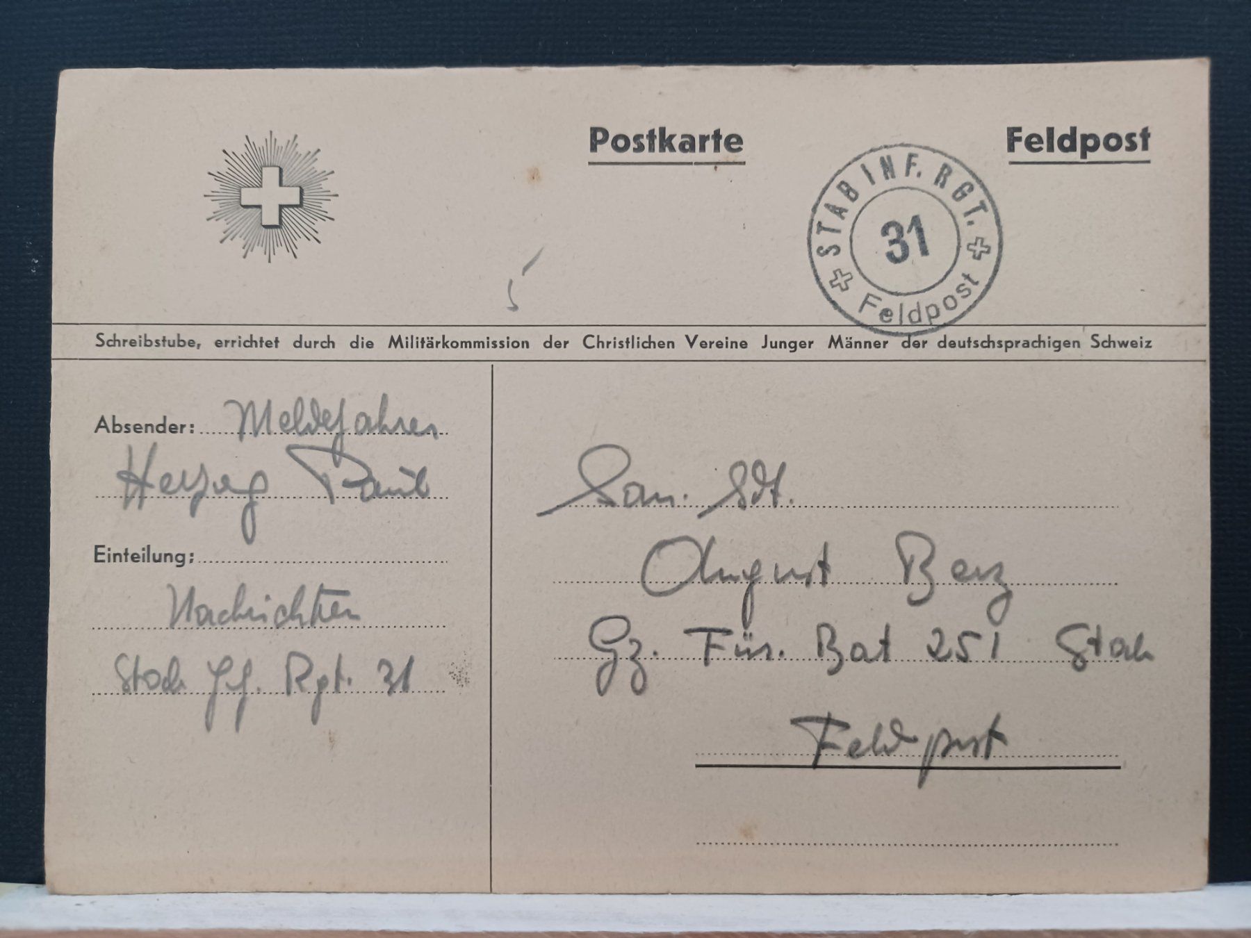 Tutti i francobolli: 2 x Feldpost, Stabs Bat + Reg, 1939 – Usato da Aarau Rohr venduto da mgvw