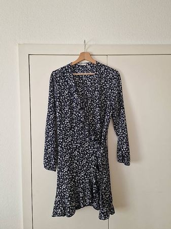 Blaues und Grünes kurzes Wickelkleid - Grösse 40