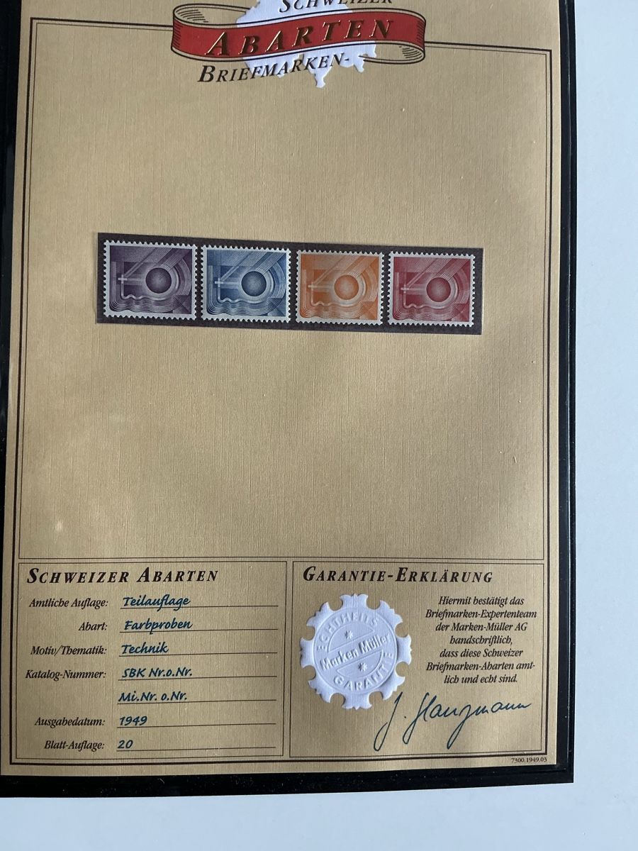 Tutti i francobolli: Schweizer Briefmarken Abarten, Farbproben, Technik, 1949 – Nuovo (secondo la descrizione) da Hedingen venduto da Juniswiss