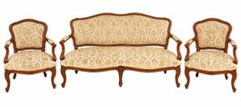 Antikes Salon-Set Sofa & 2 Sessel Brokat Barock Stil Möbel