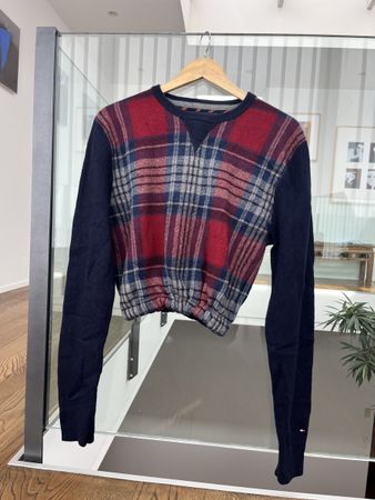 Tommy Hilfiger Pullover Upcycled Cropped Gr. S Karo Vintage 