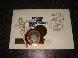 Brief mit Briefmarken und Gedenkmünze Fussball WM 1982