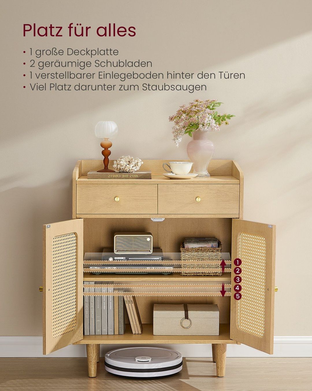 Cassettiere: Sideboard mit Türen in Rattan-Optik Boho-Stil eichenbeige – Nuovo e nell'imballaggio originale da Lachen SZ venduto da MAMORU-MOEBEL 2